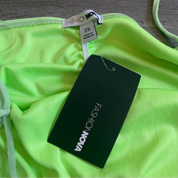 Fashion Nova Mesh Mini Dress NEW Neon Green Party 2X - Picture 2 of 12